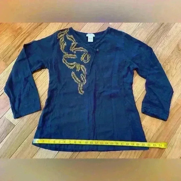 Soft Surroundings Lagenlook Blue Long Sleeved Tunic Gold Embroidery Women’s Sz M - Picture 7 of 12